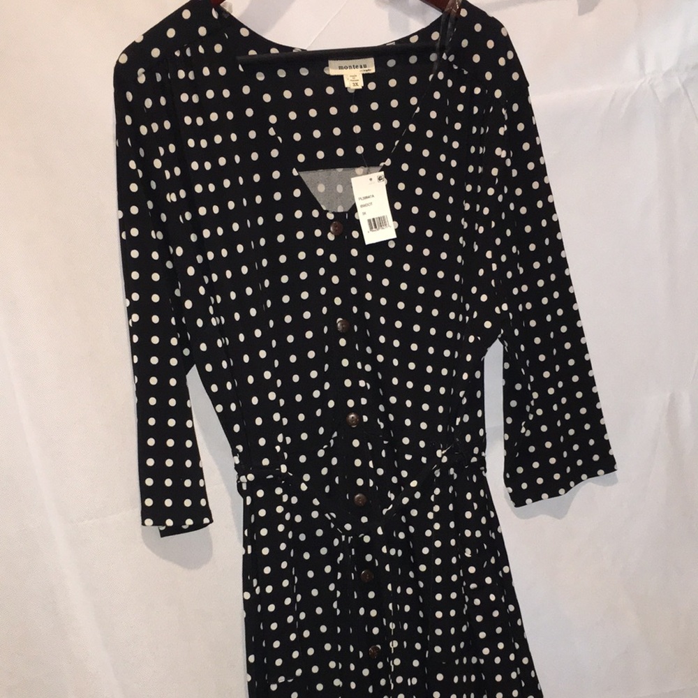 Monteau Black & White Polka Dot Button-Front Dress | size 3X
